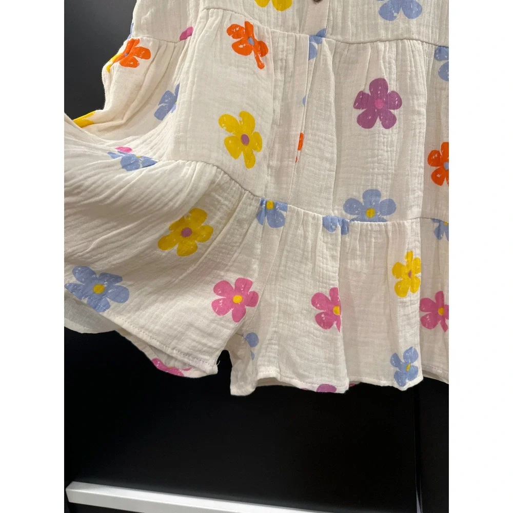 Hayden Girls Floral Cotton Gauze Tiered Romper Cream Multi Color Size L GY8118